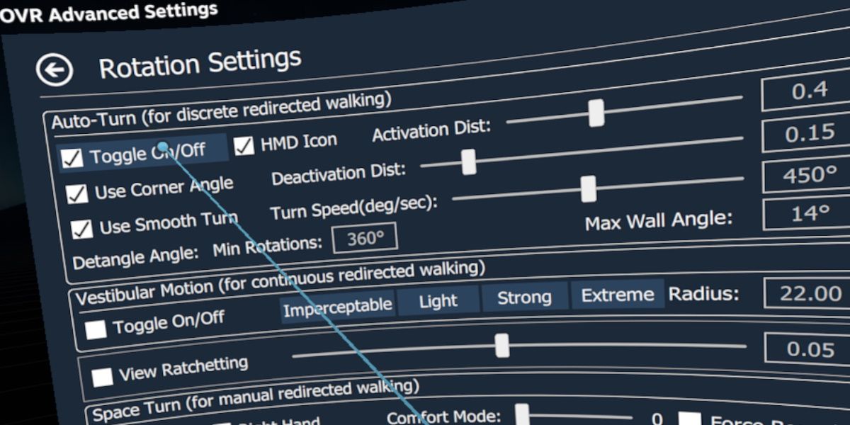 a screenshot of the rotation settings page from openvr advanced settings 