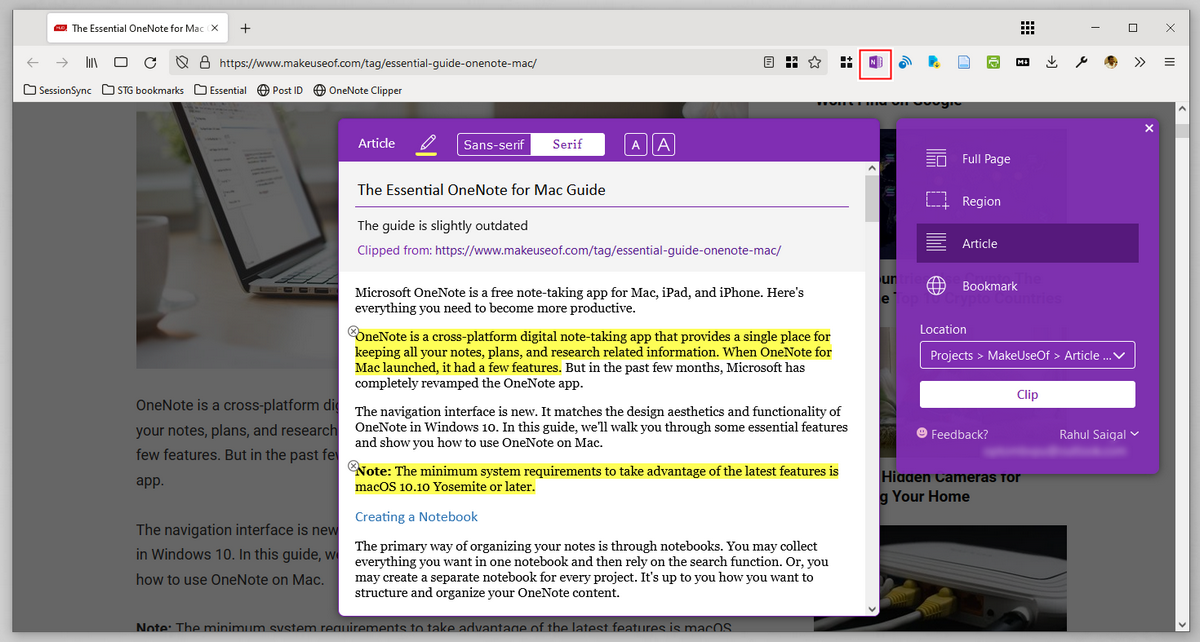 OneNote clipper for firefox