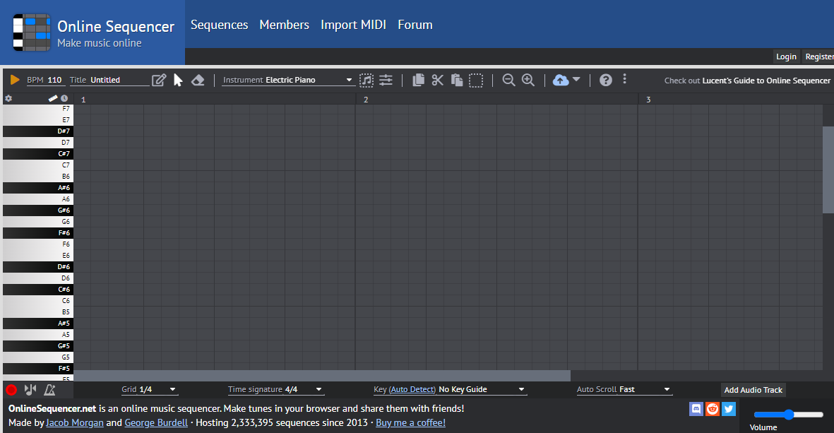 A Screenshot of Online Sequencer's Landing Page