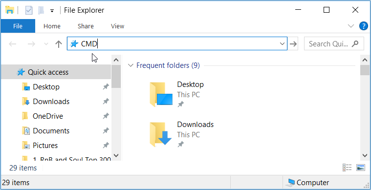 Opening the Command Prompt or PowerShell using File Explorer