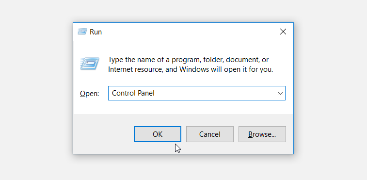 Opening the Control Panel Via the Run Command Dialog Box