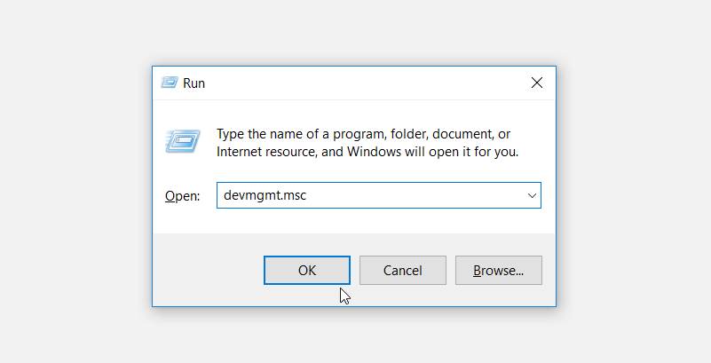 Opening the Device Manager using the Run command dialog box
