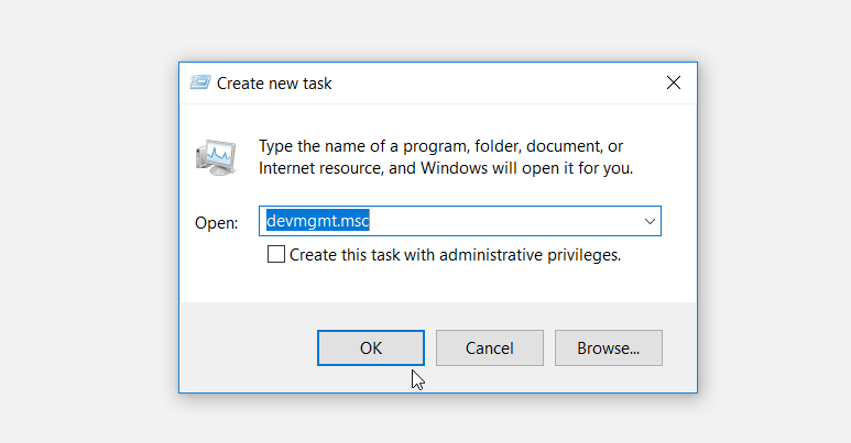 Opening the Device Manager using the Task Manager
