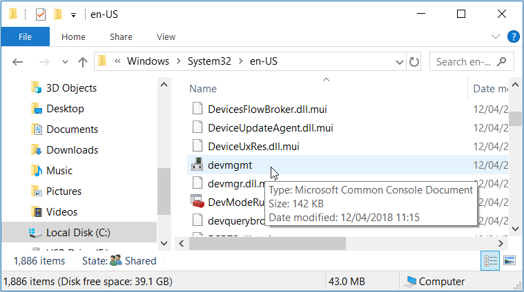 Opening the Device Manager via the System32 Folder
