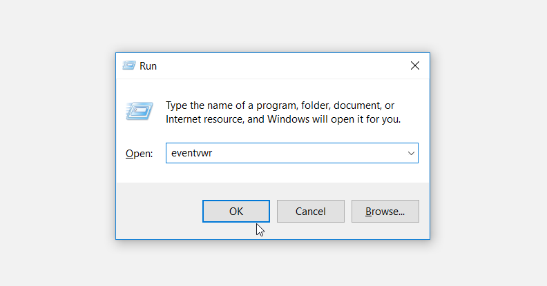 Opening the Event Viewer using the Run command dialog box