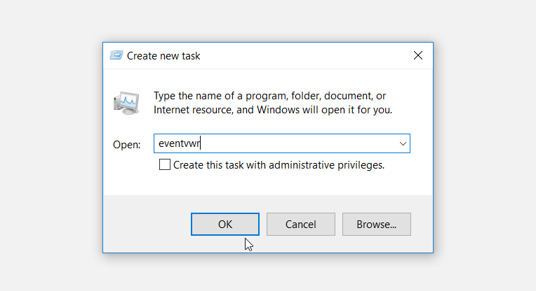 Opening the Event Viewer using the Task Manager