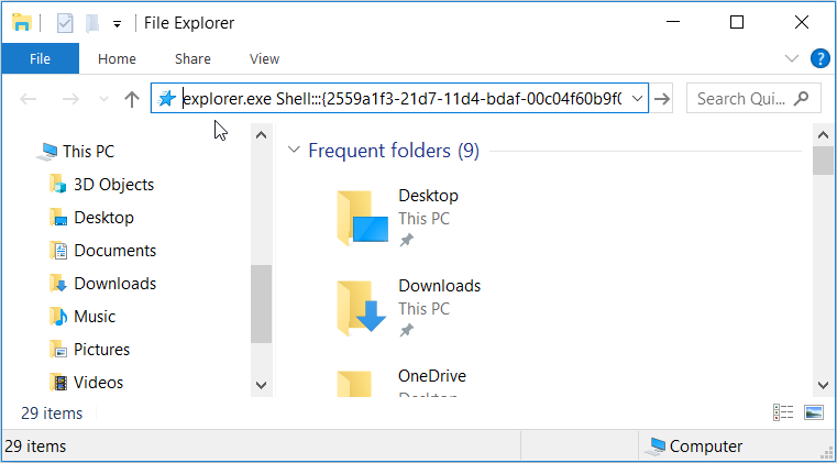 Opening the Run Command Dialog Box using File Explorer's address bar