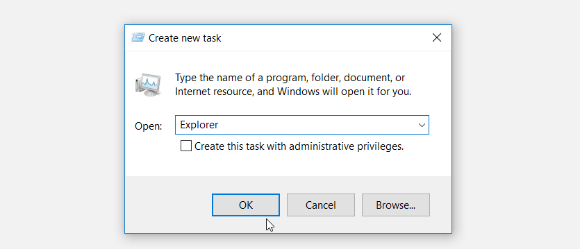 Opening the Windows File Explorer using the Task Manager