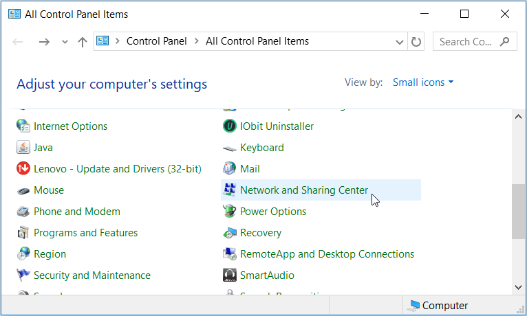 Opening the Windows Network Connections Tool using the Control Panel