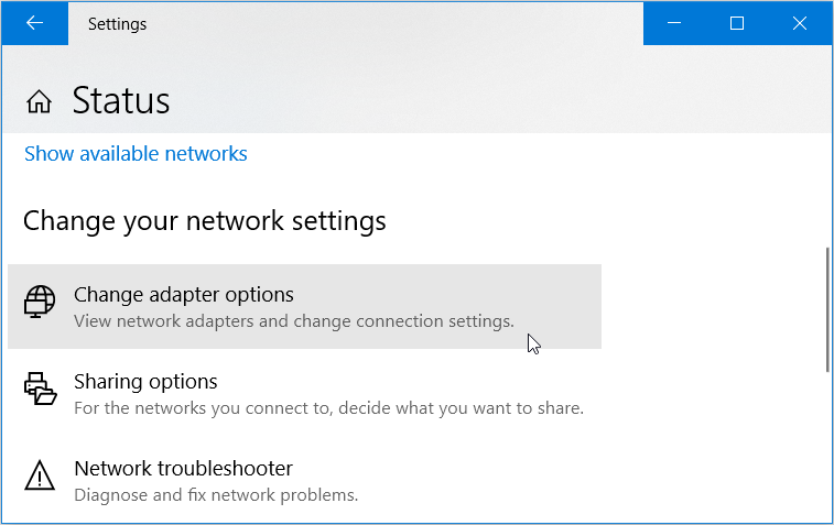 Opening the Windows Network Connections Tool using the Wi-Fi icon