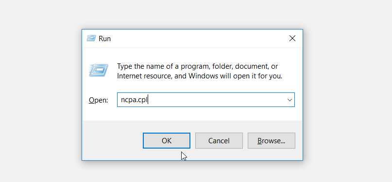 Opening the Windows Network Connections Tool with the Run command dialog box