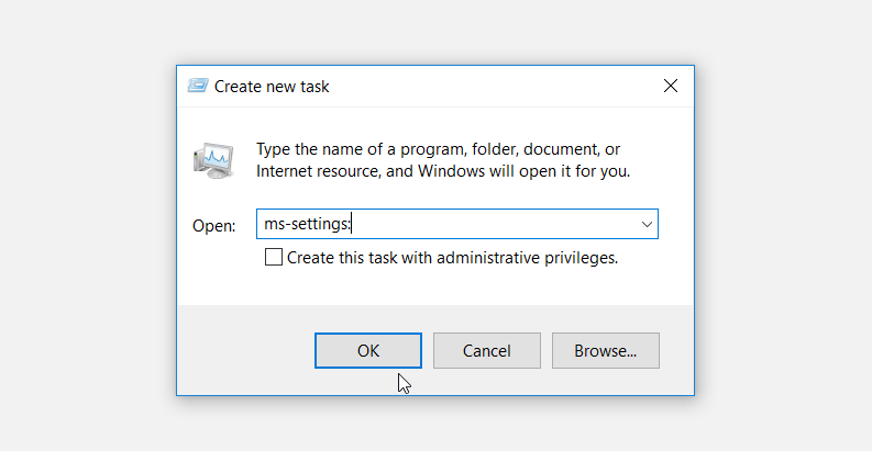 Opening the Windows System Settings using the Task Manager