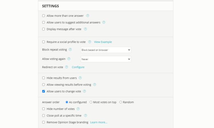 Opinion Stage poll settings
