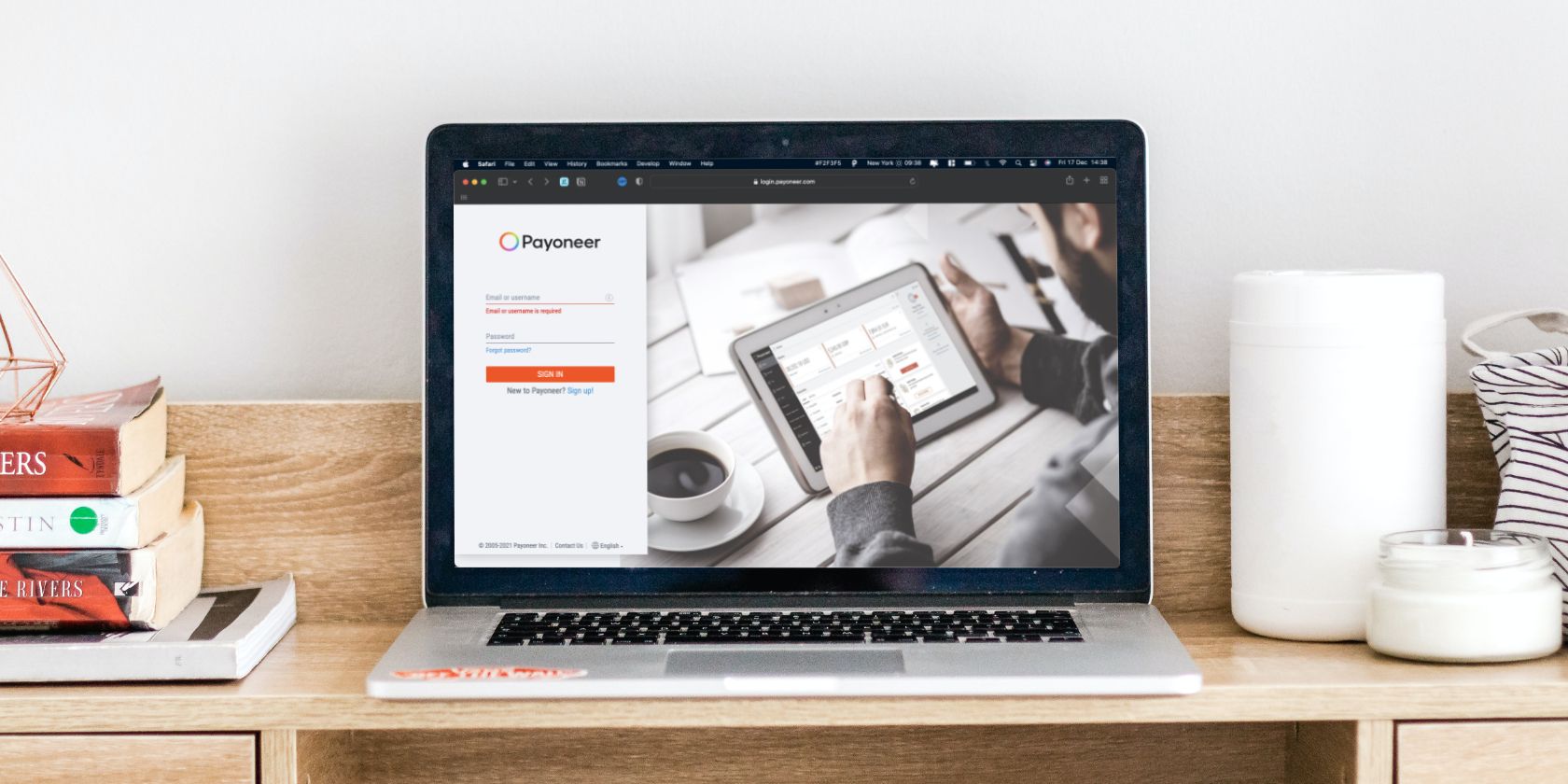 Payoneer open on a laptop