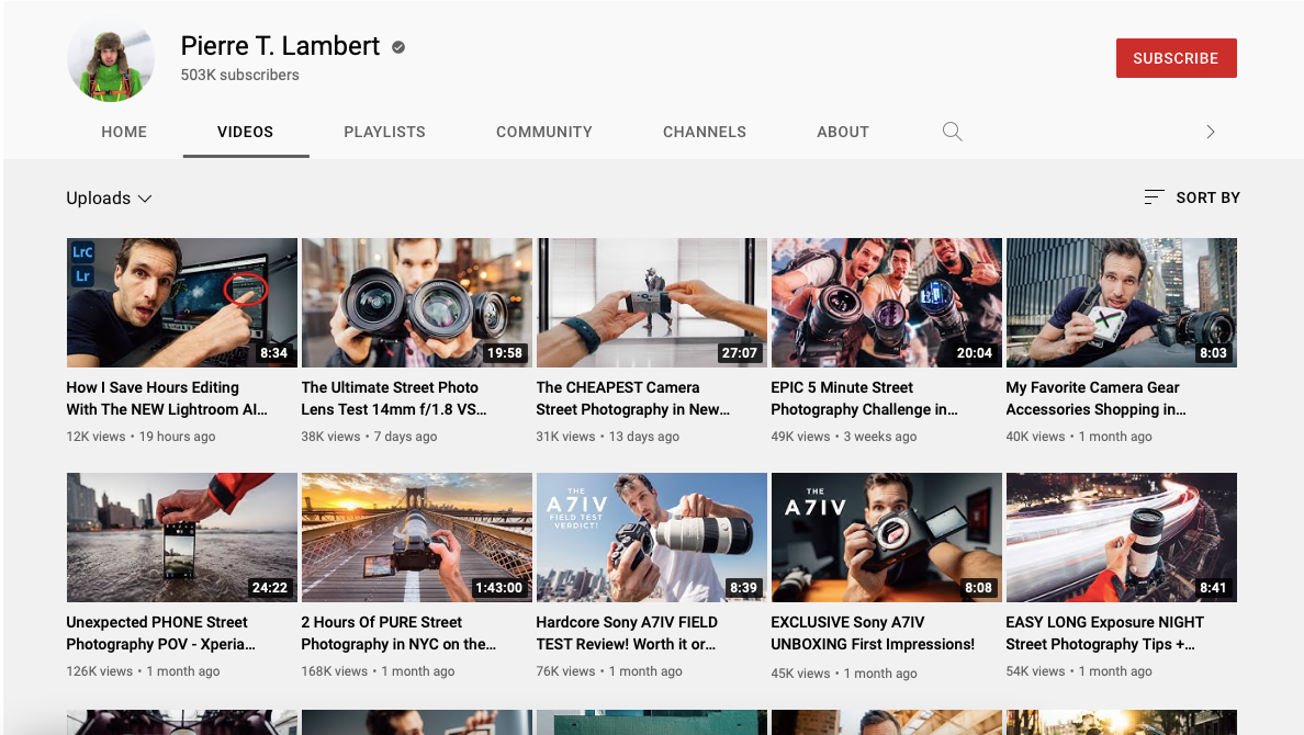 Screenshot of Pierre Lambert's YouTube Channel