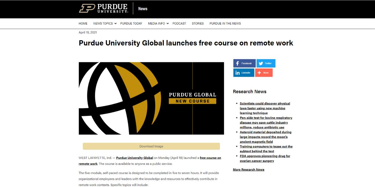An image of the Purdue University course Global Remote Work