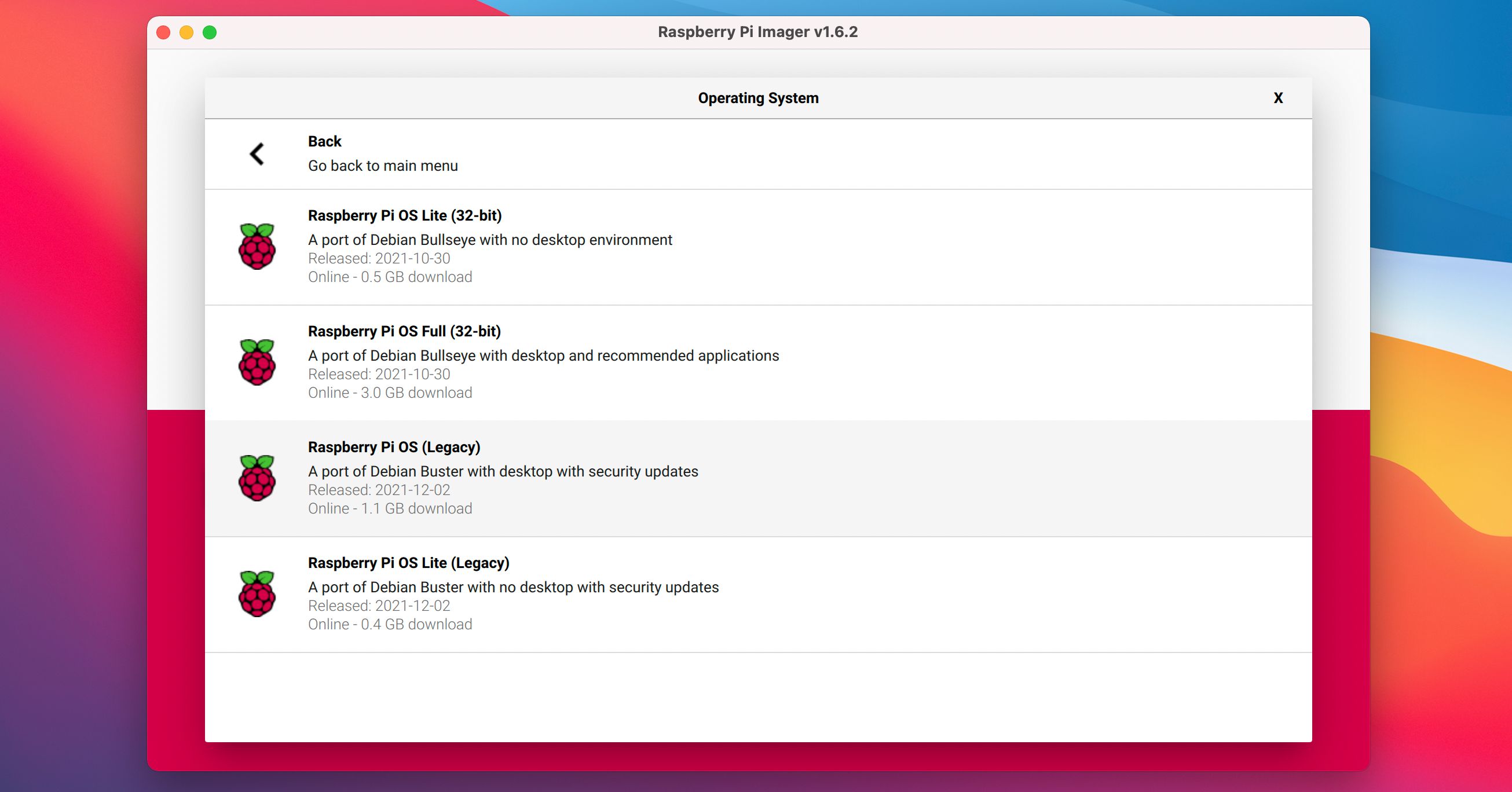 Raspberry Pi Imager install Legacy OS