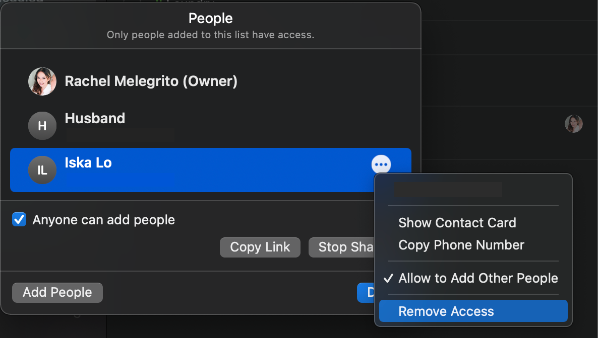 Remove Access on Shared Reminders