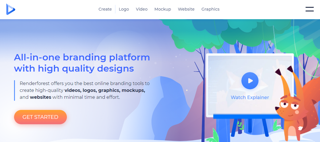 A Screenshot of Renderforest's Landing Page