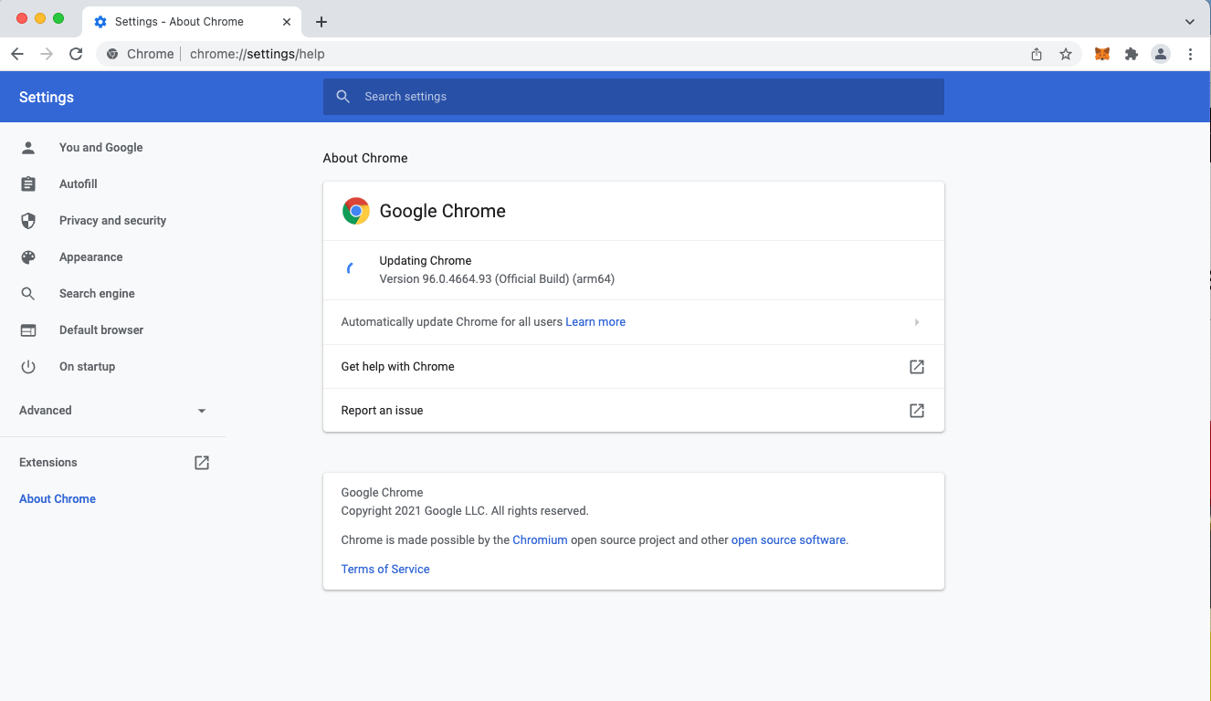 Google Chrome Updating