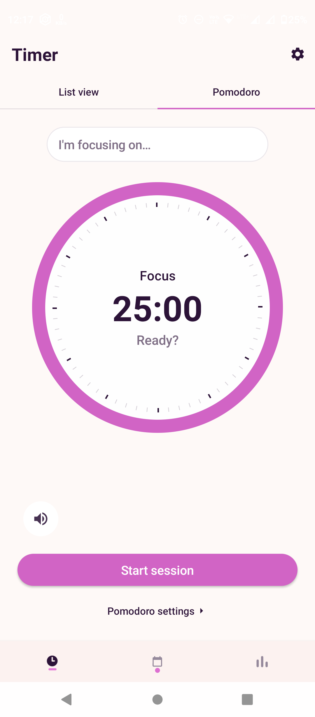 Pomodoro timer setting on Toggl Track app