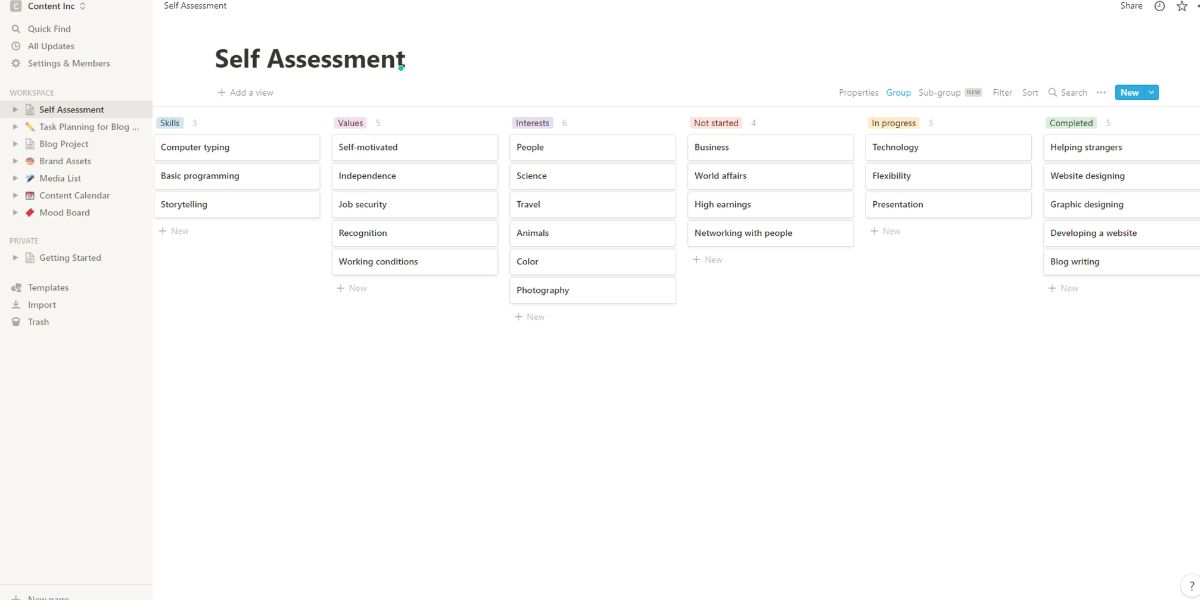 Self-Assessment in Kanban board showing card movements