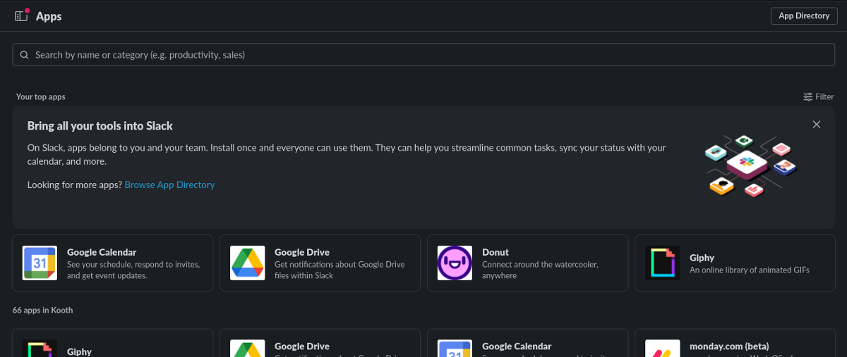 Screenshot of Slack App Directory
