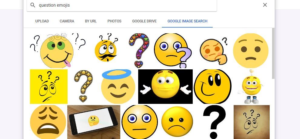 Emojis search results on Google Form