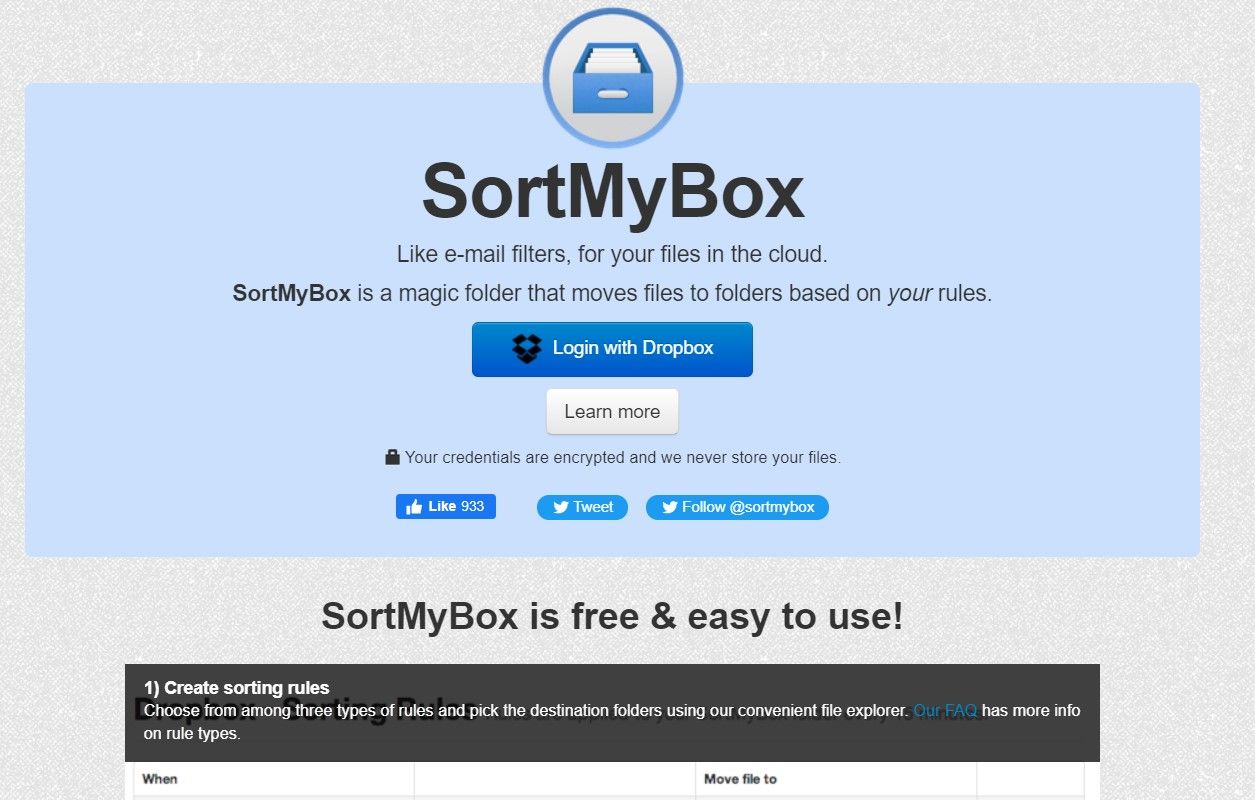 Sort my box home page for login