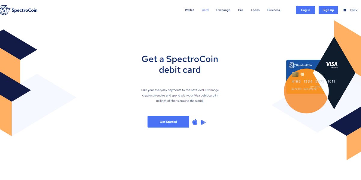 An image of the SpectroCoin debit card offering