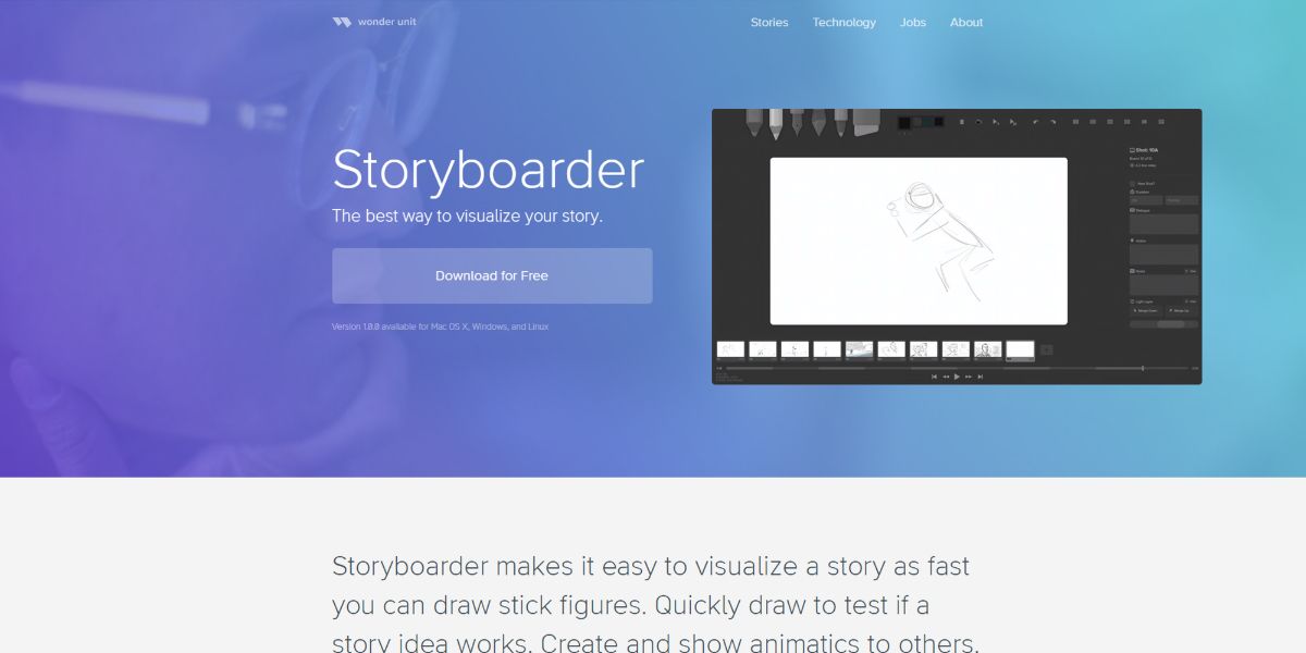 A visual of the Storyboarder app website