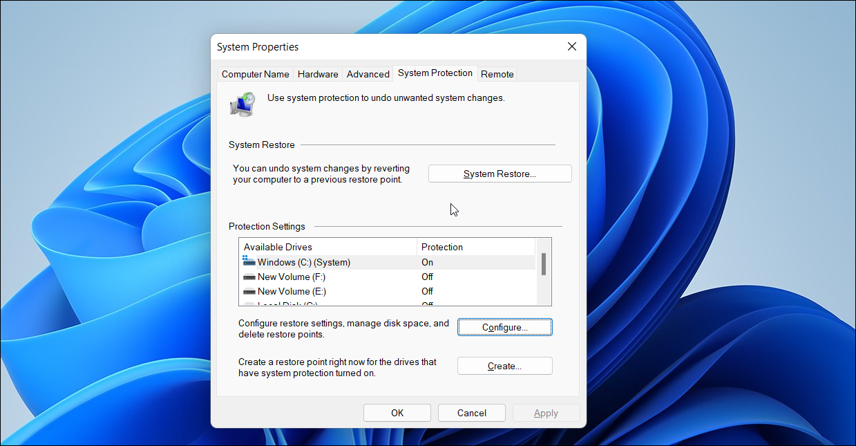 turn on system recovery windows 10