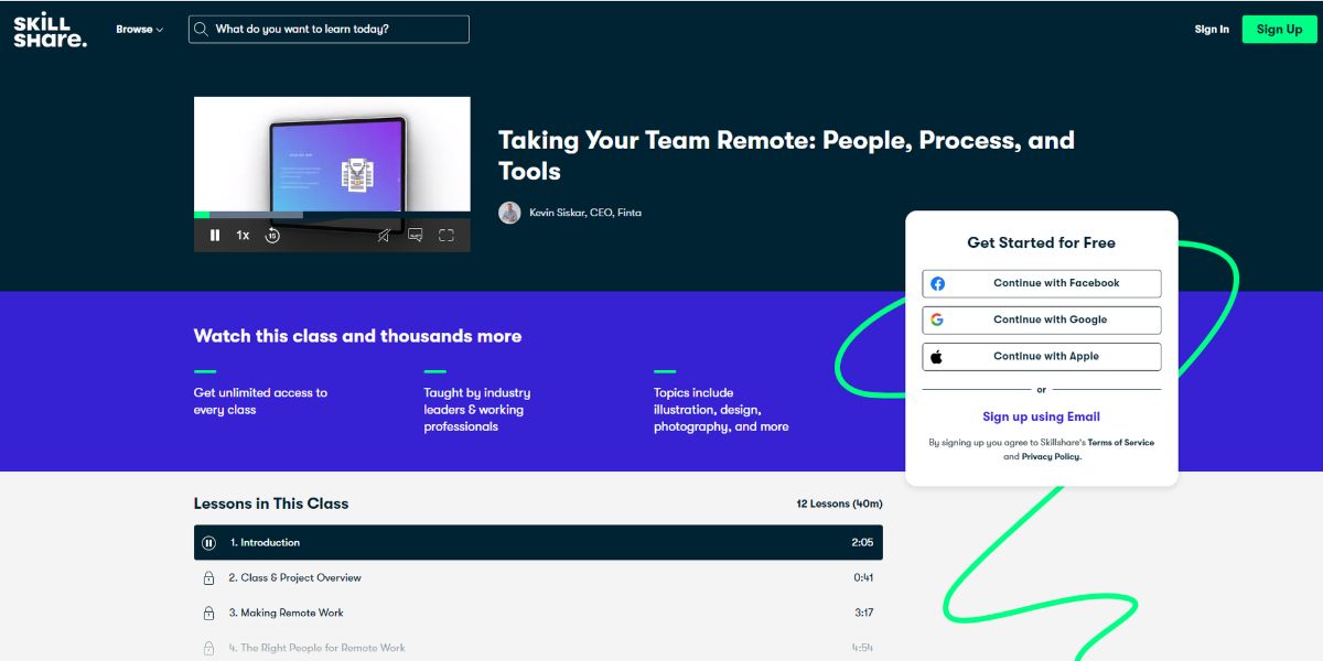 An image of the Taking Your Team Remote People, Process, and Tools course from Skillshare