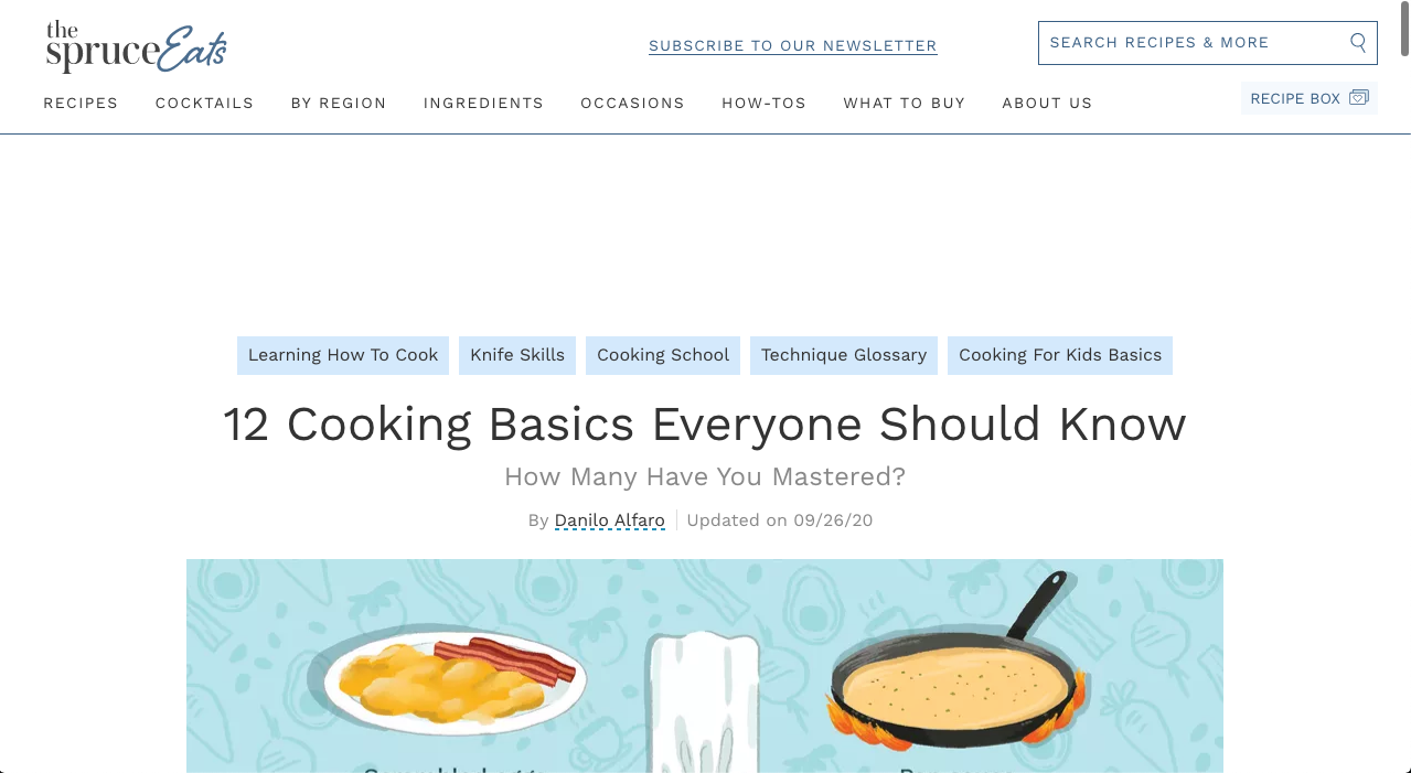 Screen shot of blog article with cooking illustration