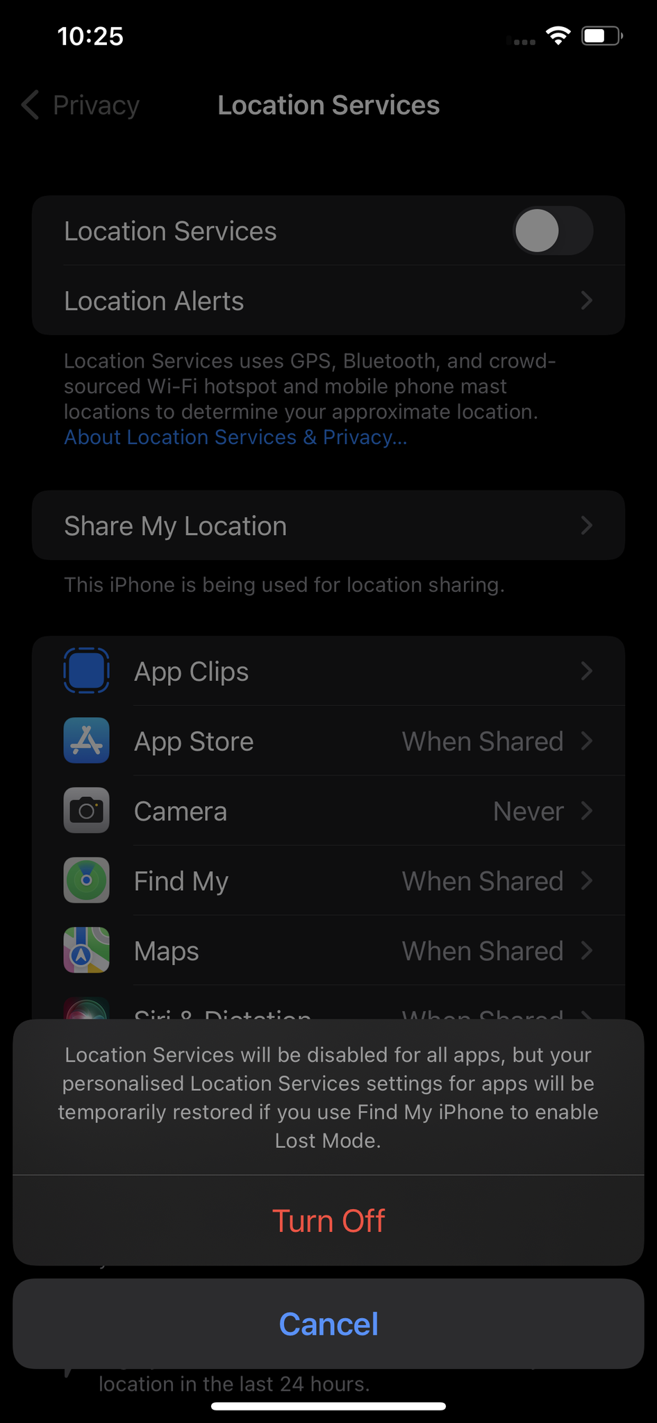 Turning Off Location Services in iPhone's Privacy Settings