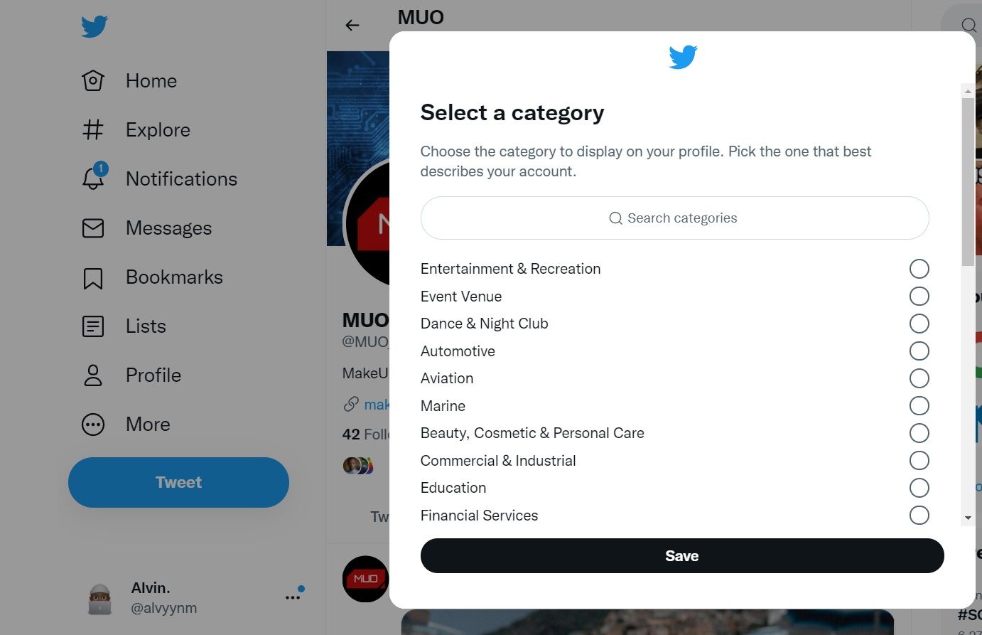 Twitter for professionals account categories