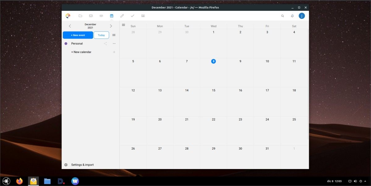 Ubuntu Web ecloud calendar