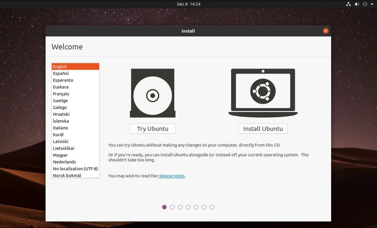 Ubuntu Web install screen