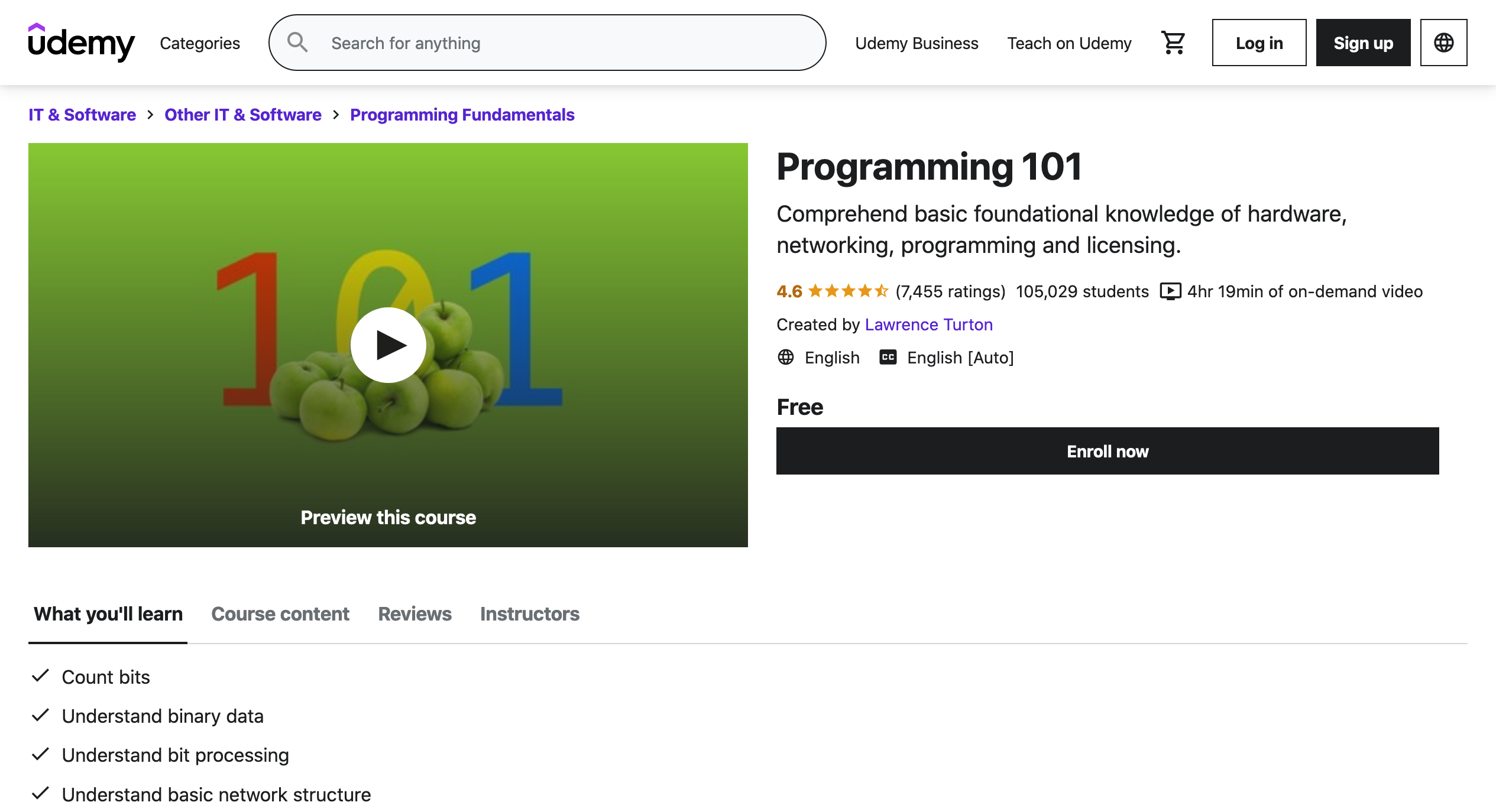 Udemy programming course overview
