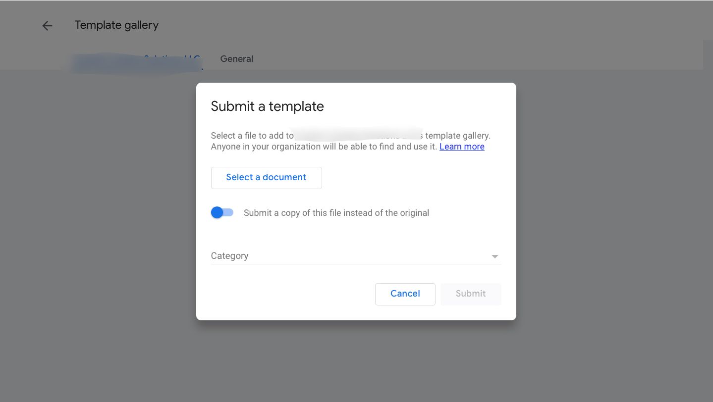 Image shows the uploading of a Google doc to use as a template