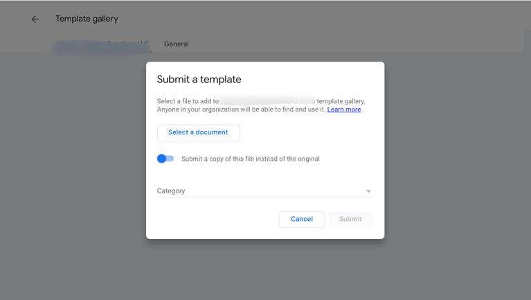 Gambar menunjukkan pengunggahan dokumen Google untuk digunakan sebagai template