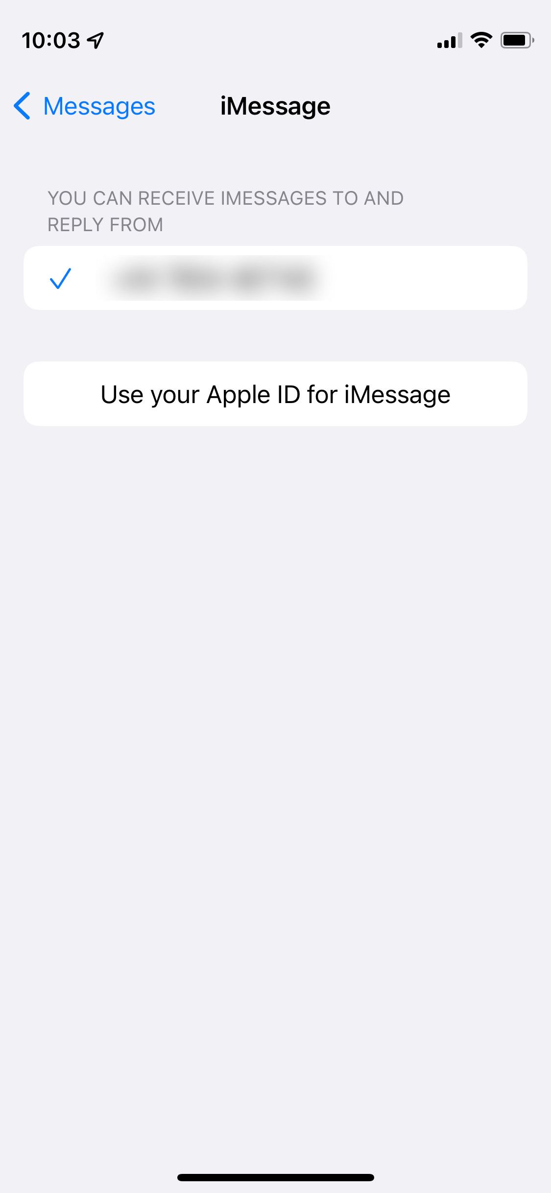 Use your Apple ID for iMessage option on iPhone