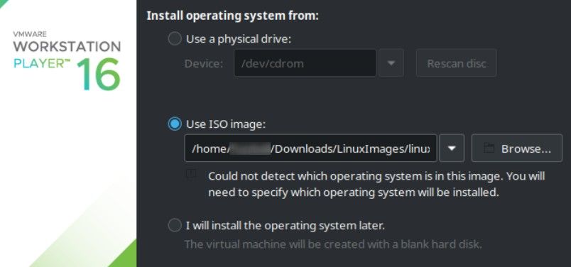 VMWare ISO install selection