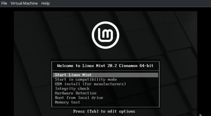 VMware Linux Mint Boot Screen