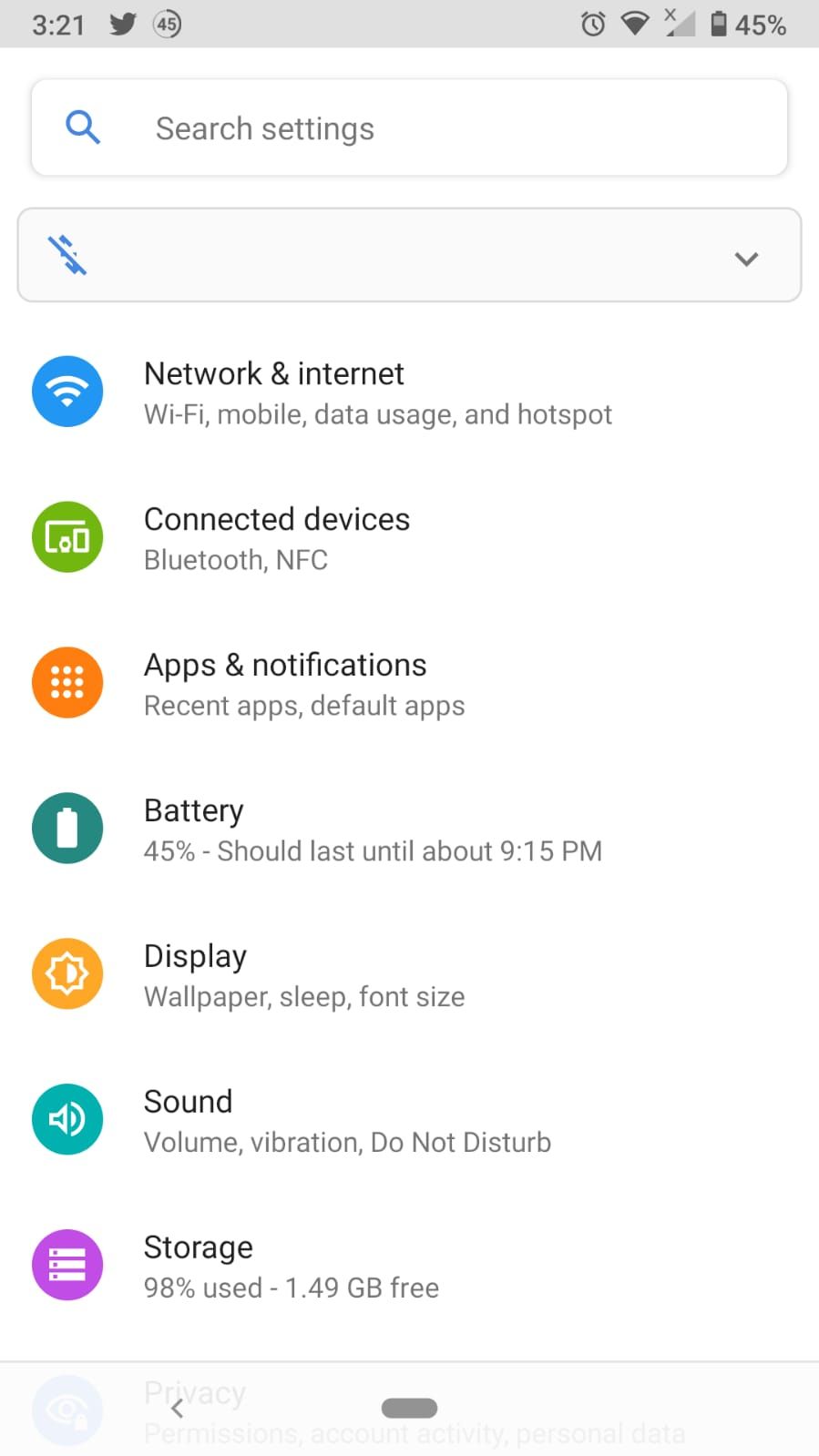 Android settings screenshot