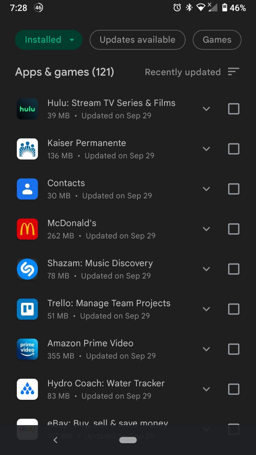 play store apps &amp; games menu