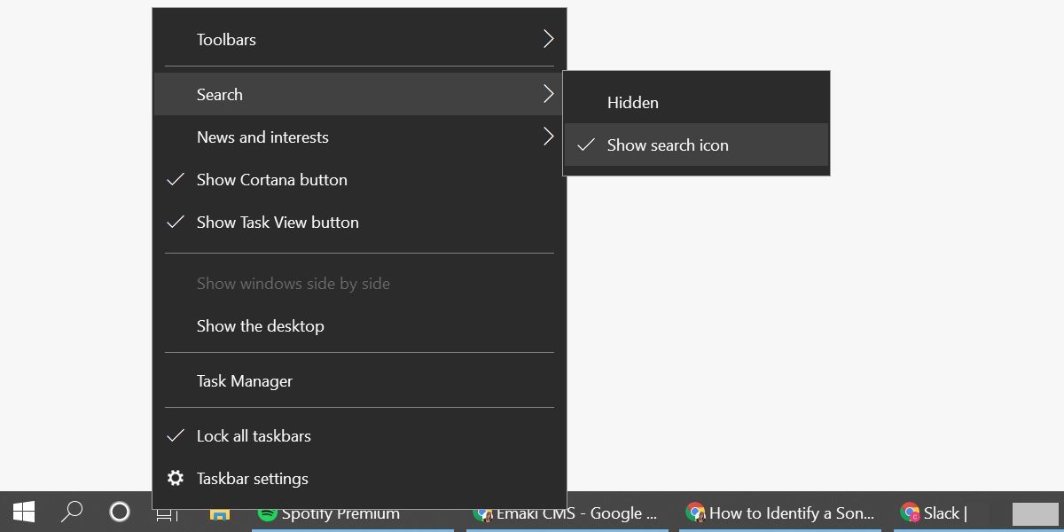 Windows 10 Cortana Taskbar Settings