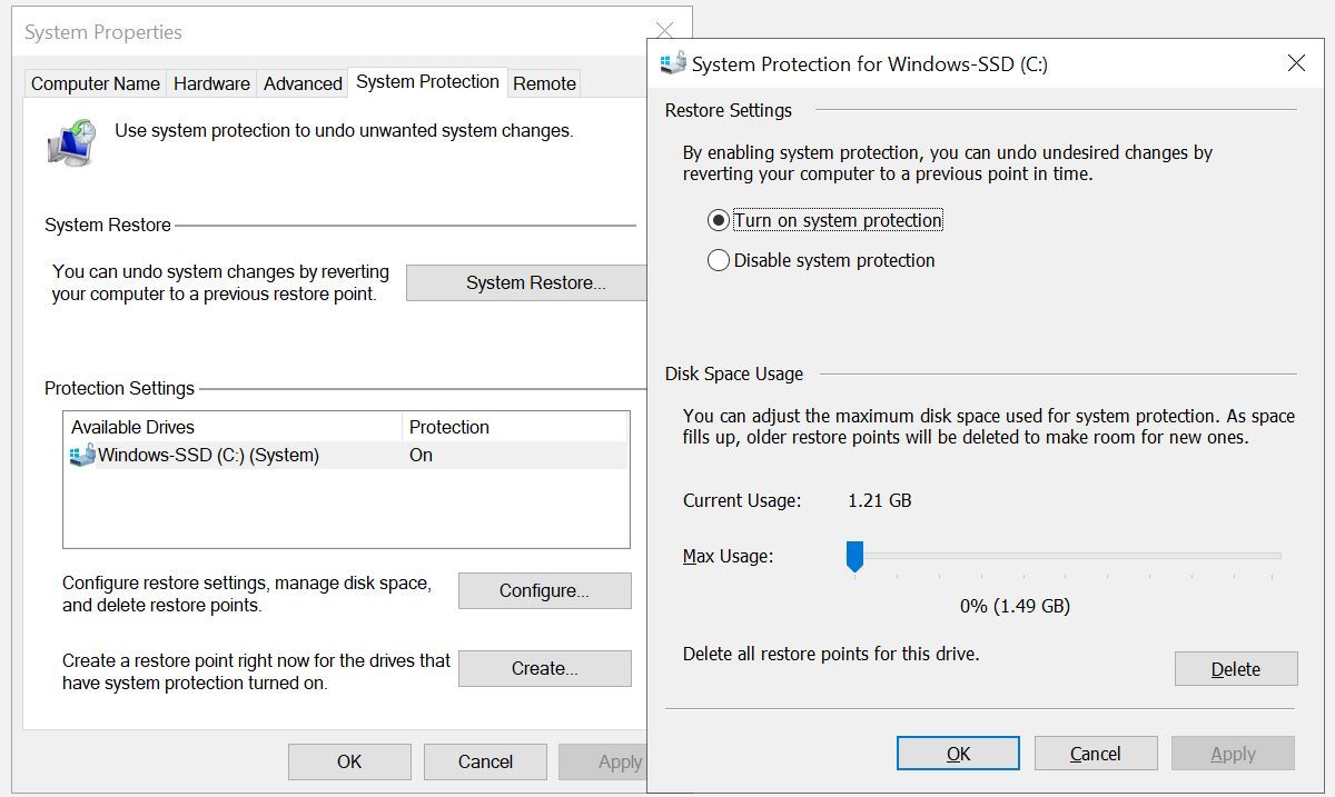 Windows 10 Create System Restore Point
