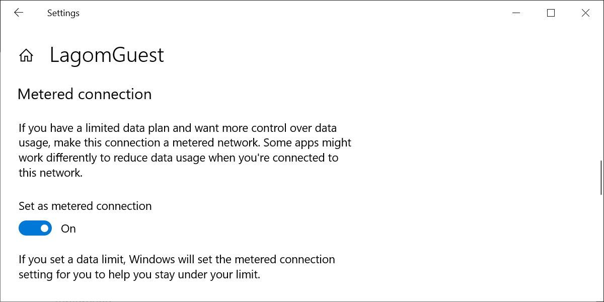 Windows 10 Network and Internet Metered Connection