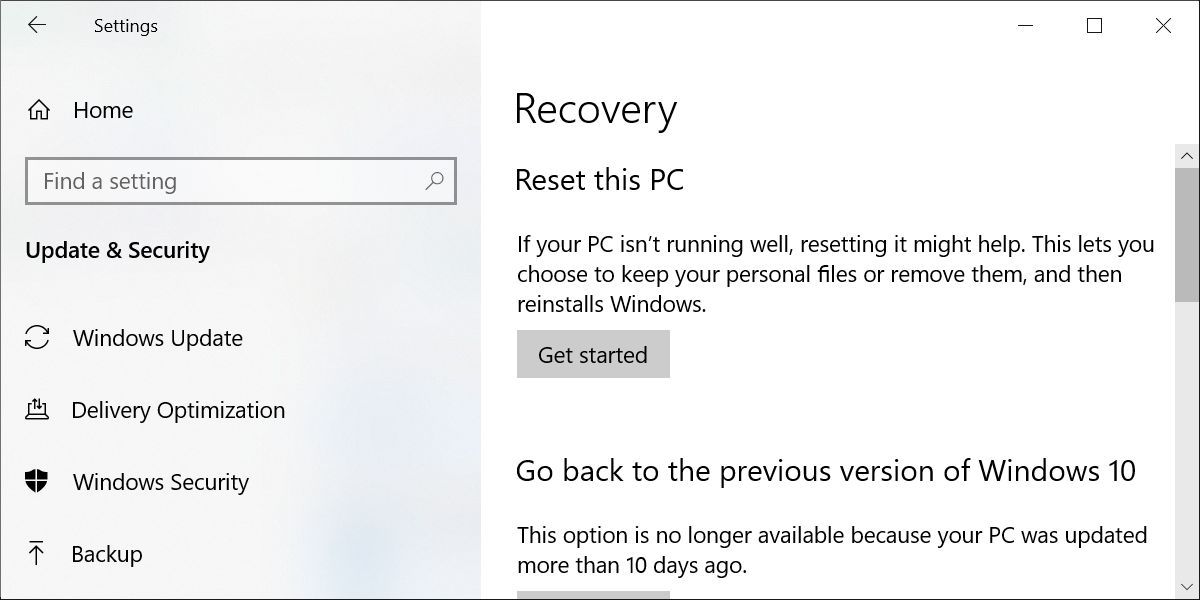 Windows 10 Recovery Options